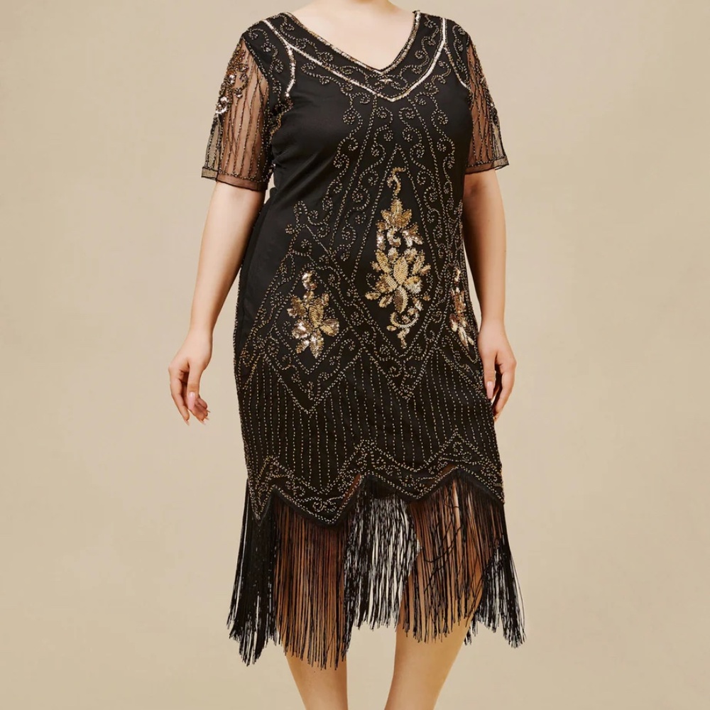 1920's Vintage Style Paisley Flapper Fringe Dress